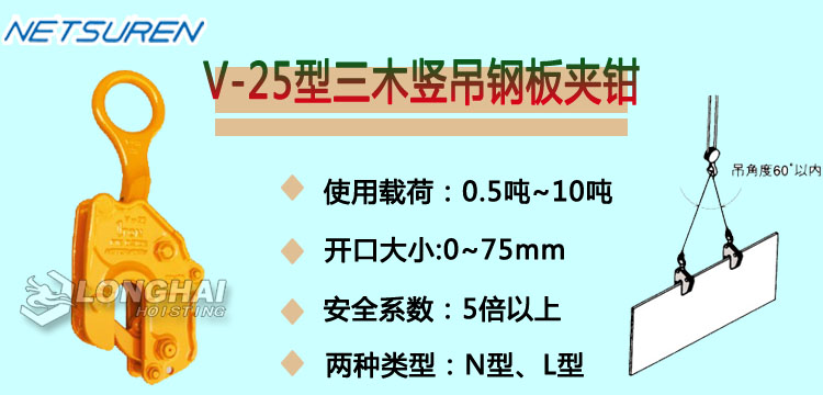 V-25型三木豎吊鋼板夾鉗產品介紹